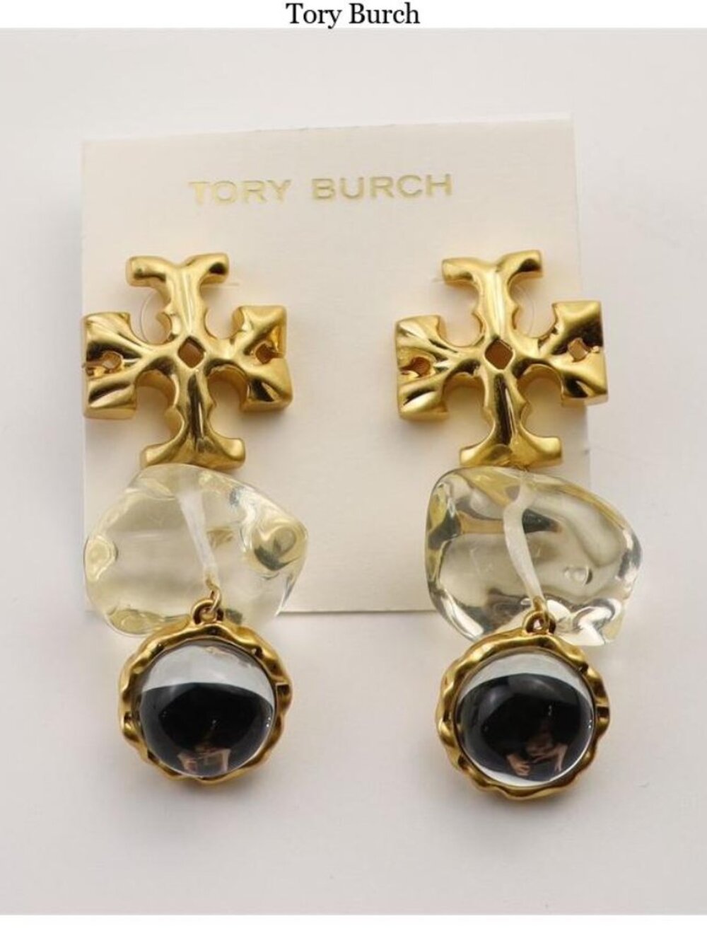 Tory Burch Gold, Clear and Black Drop Bracelet Accent